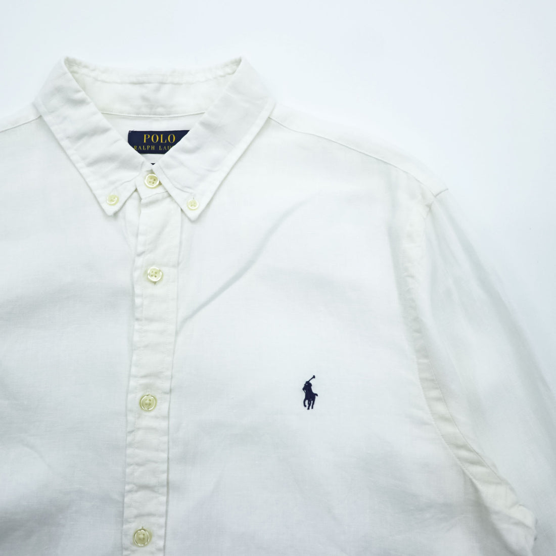 Polo Ralph Lauren リネン 長袖シャツ XL ホワイト 麻100% ボタンダウン SLIM FIT スモールポニー ロゴ 刺繍
