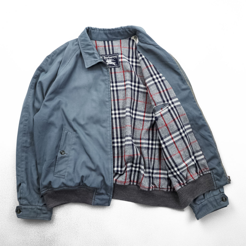 BURBERRY 90年代 スペイン製 ヴィンテージ スウィングトップ ハリントンジャケット L グレー 裏地ノバチェック