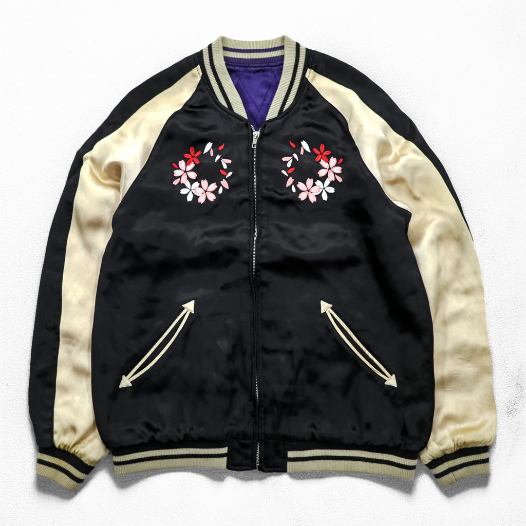 IOLANI Reversible Sukajan Japanese Souvenir Jacket, Size L, Embroidered, Japan, Cherry Blossom Design