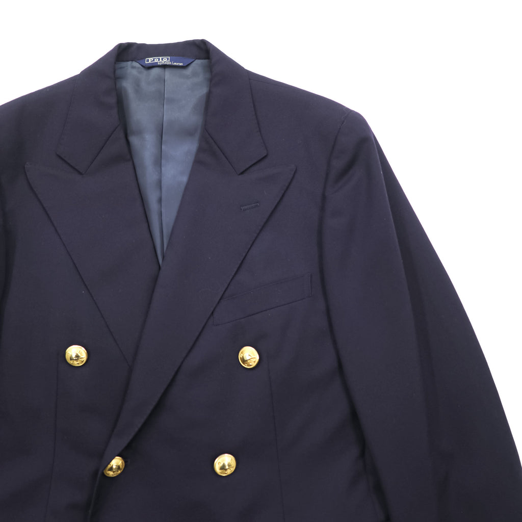 Polo Ralph Lauren 90年代 ヴィンテージ ピークドラペル ダブルブレスト ジャケット ブレザー M ネイビー ギャバジン 金ボタン 紺ブレ テーラード 日本製