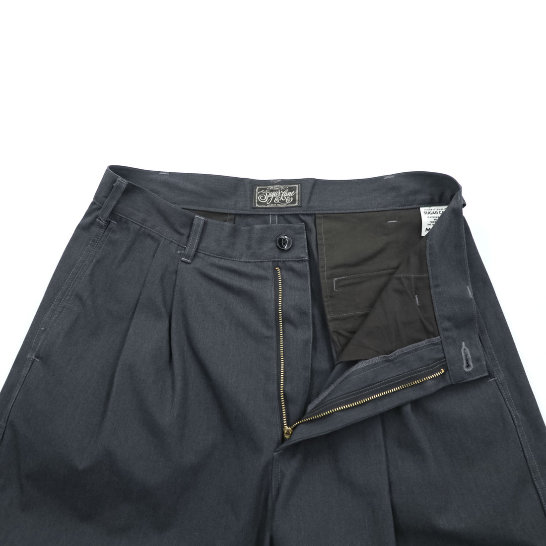 SUGAR CANE Made in Japan Wide 2-Tuck Pleated Work Chino Pants Gray M TALON Zip SC42210 FICTION ROMANCE