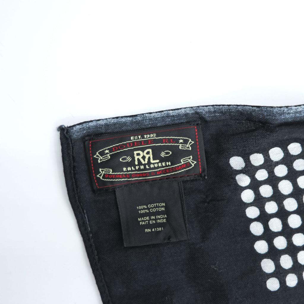 RRL ( Ralph Lauren ) ストール Double RL GEOMETRIC DOT STOLE 大判 スカーフ バンダナ 総柄 ドット 幾何学 ブラック インド製