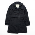 BURBERRY Made in England Trench Coat, Size S, Black, with Belt and Epaulets, Checked Lining