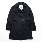 BURBERRY Made in England Trench Coat, Size S, Black, with Belt and Epaulets, Checked Lining