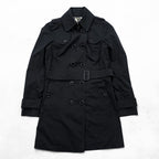 BURBERRY Made in England Trench Coat, Size S, Black, with Belt and Epaulets, Checked Lining