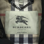 BURBERRY Made in England Trench Coat, Size S, Black, with Belt and Epaulets, Checked Lining