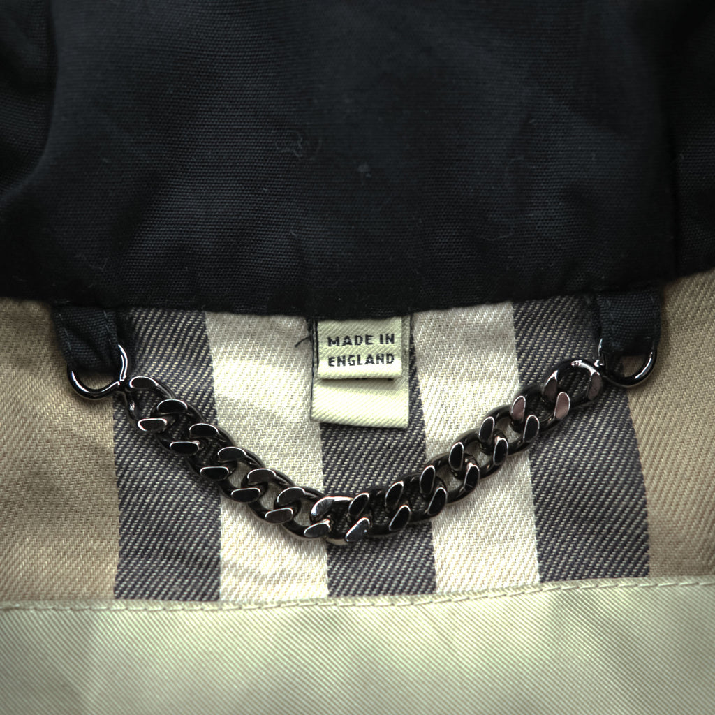 BURBERRY Made in England Trench Coat, Size S, Black, with Belt and Epaulets, Checked Lining