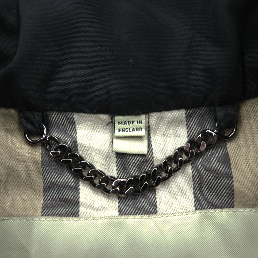 BURBERRY Made in England Trench Coat, Size S, Black, with Belt and Epaulets, Checked Lining