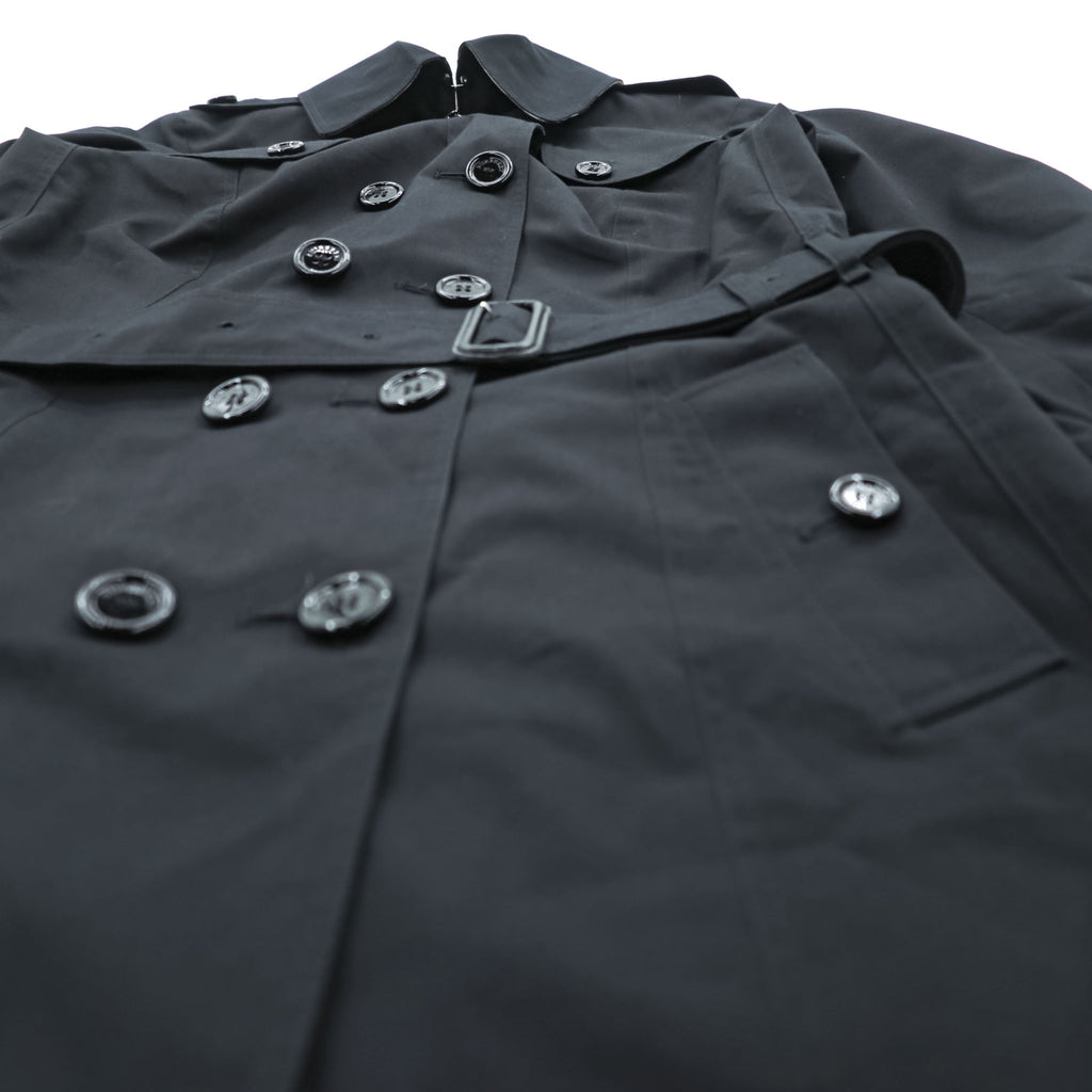 BURBERRY Made in England Trench Coat, Size S, Black, with Belt and Epaulets, Checked Lining