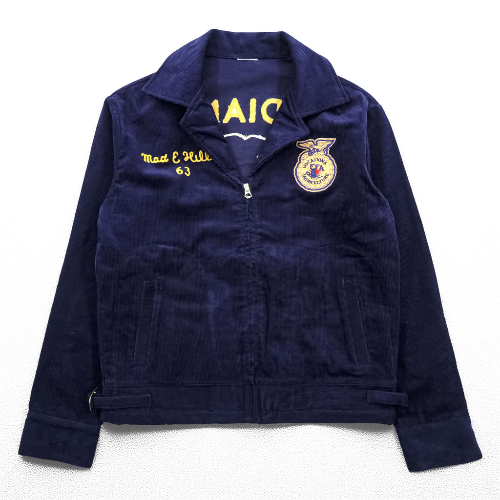 FFA Corduroy Jacket Navy Zip Work Jacket Indiana Colombia Chain Stitch