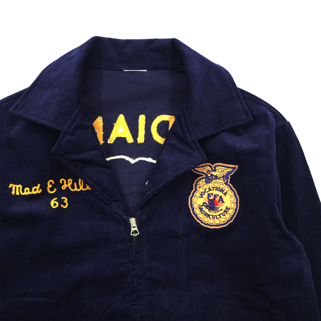 FFA Corduroy Jacket Navy Zip Work Jacket Indiana Colombia Chain Stitch