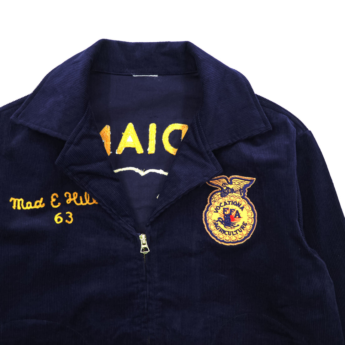 FFA Corduroy Jacket Navy Zip Work Jacket Indiana Colombia Chain Stitch
