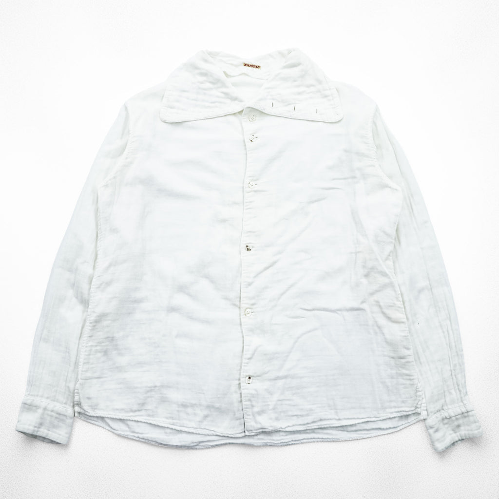 KAPITAL Japan Made Hi-neck Gauze Long-Sleeve Shirt, Size L, White
