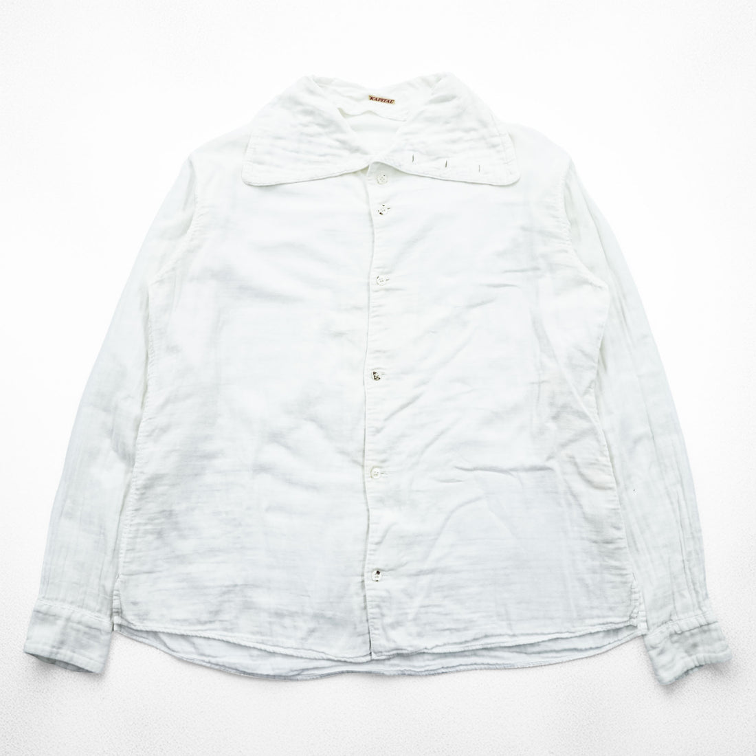 KAPITAL Japan Made Hi-neck Gauze Long-Sleeve Shirt, Size L, White