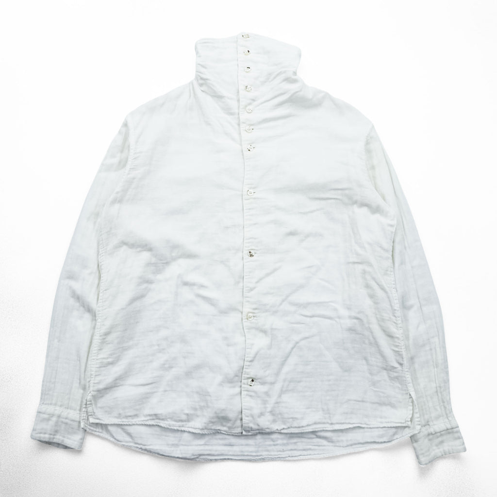 KAPITAL Japan Made Hi-neck Gauze Long-Sleeve Shirt, Size L, White