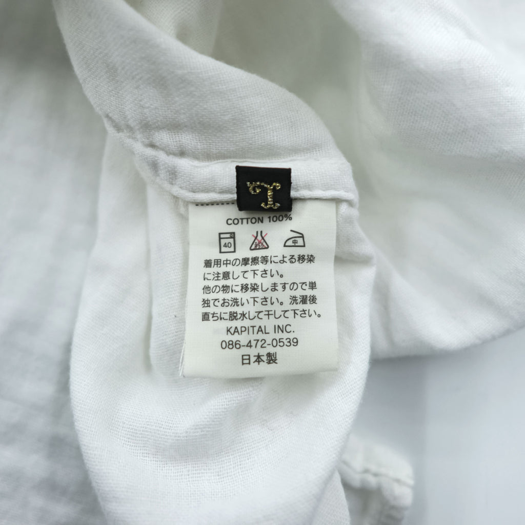 KAPITAL Japan Made Hi-neck Gauze Long-Sleeve Shirt, Size L, White