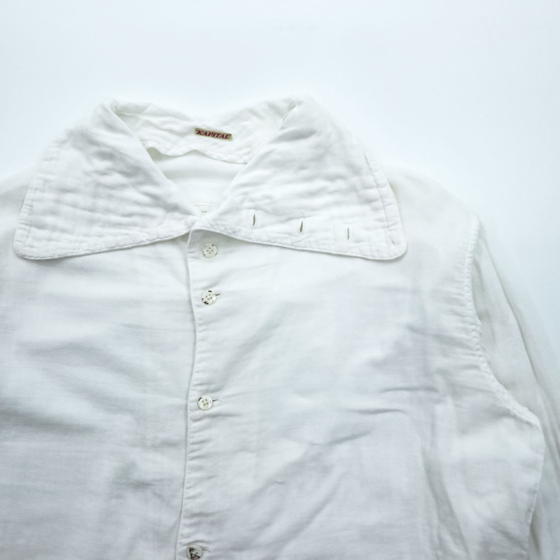 KAPITAL Japan Made Hi-neck Gauze Long-Sleeve Shirt, Size L, White