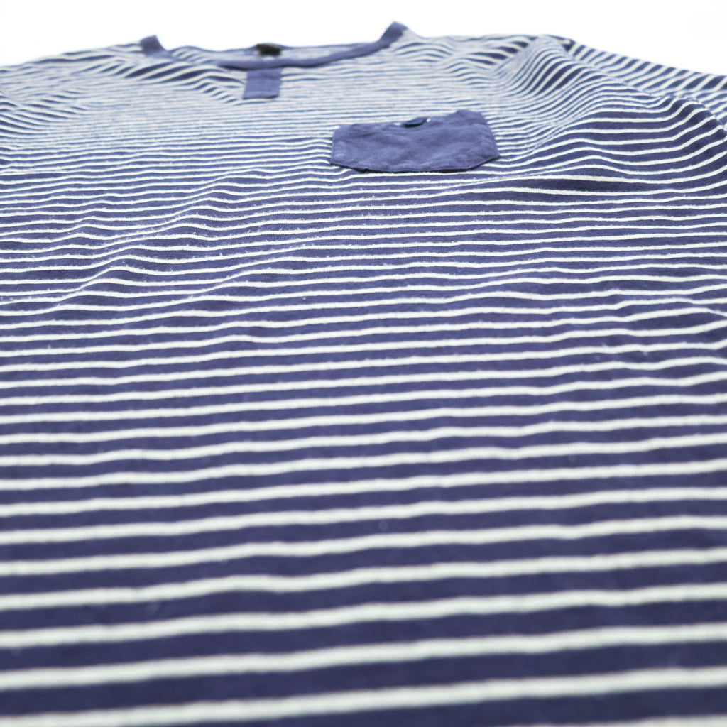 Nigel Cabourn Japan Made T-Shirt, Size L, Navy/White Striped, Chest Pocket, Wooden Buttons, 55-U-8110