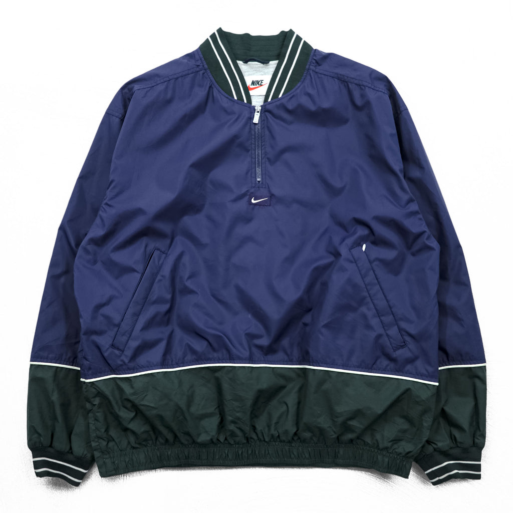 NIKE 90s Vintage Half-Zip Track Jacket, Jersey, Size L, Green/Blue, Center Swoosh, Silver Tag