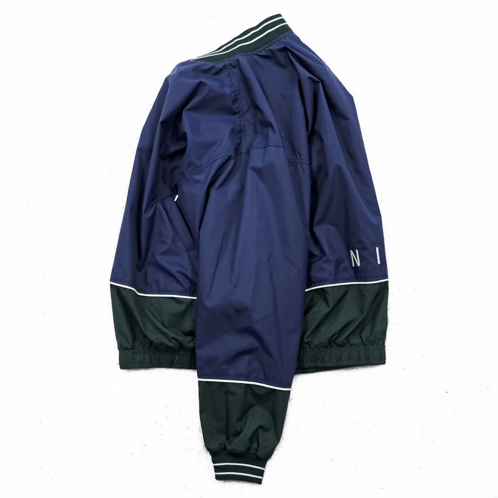NIKE 90s Vintage Half-Zip Track Jacket, Jersey, Size L, Green/Blue, Center Swoosh, Silver Tag