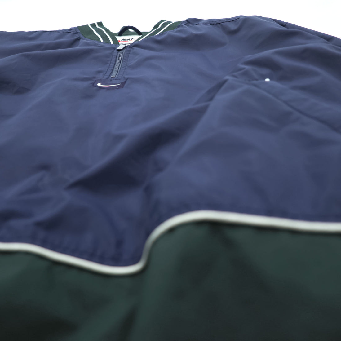 NIKE 90s Vintage Half-Zip Track Jacket, Jersey, Size L, Green/Blue, Center Swoosh, Silver Tag