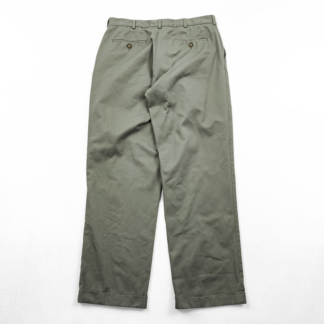 LANDS' END 2タック ワイド チノパンツ スラックス L ベージュ プリーツ ダブルカフス TRADITIONAL FIT