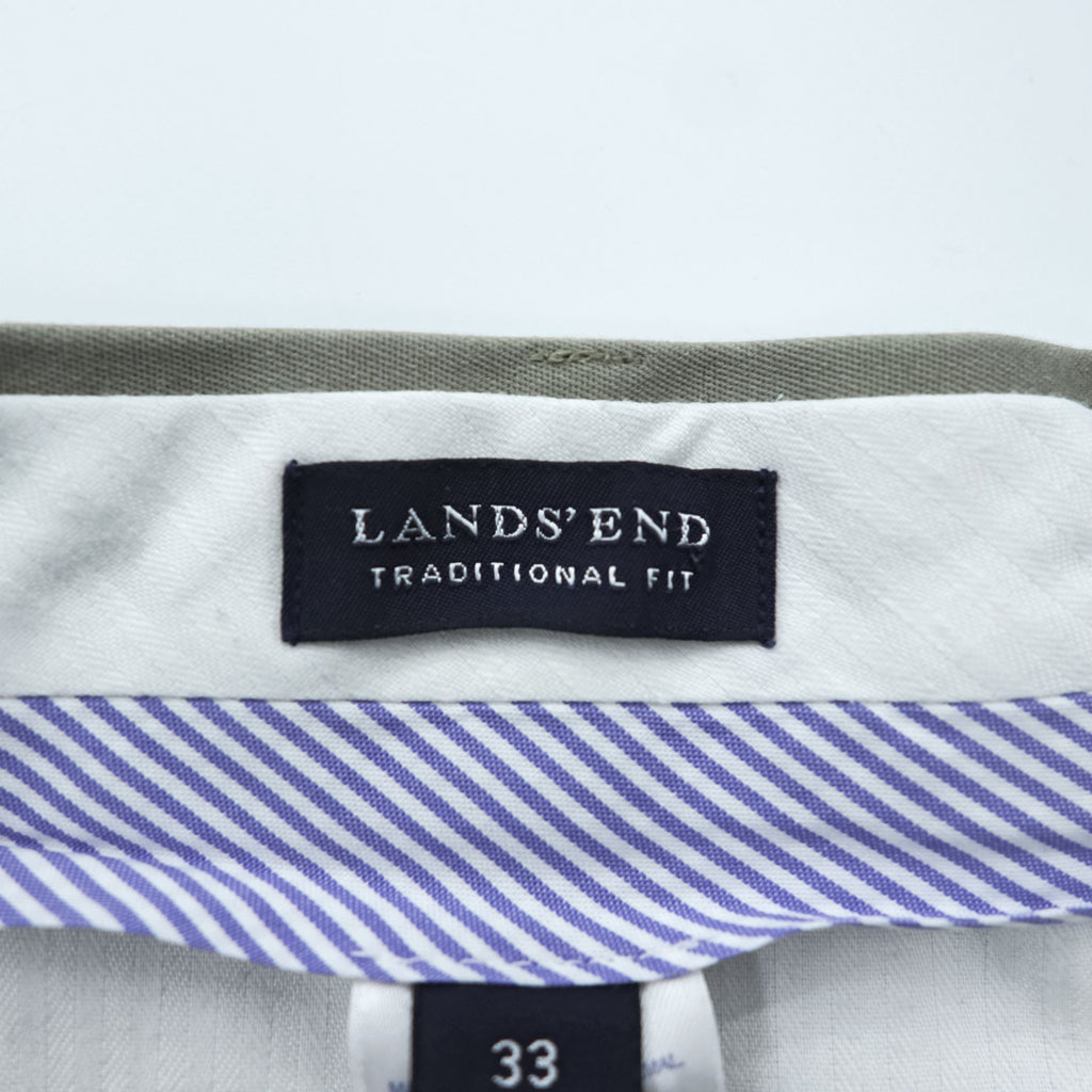 LANDS' END 2タック ワイド チノパンツ スラックス L ベージュ プリーツ ダブルカフス TRADITIONAL FIT