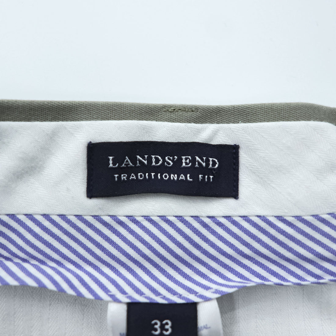 LANDS' END 2タック ワイド チノパンツ スラックス L ベージュ プリーツ ダブルカフス TRADITIONAL FIT
