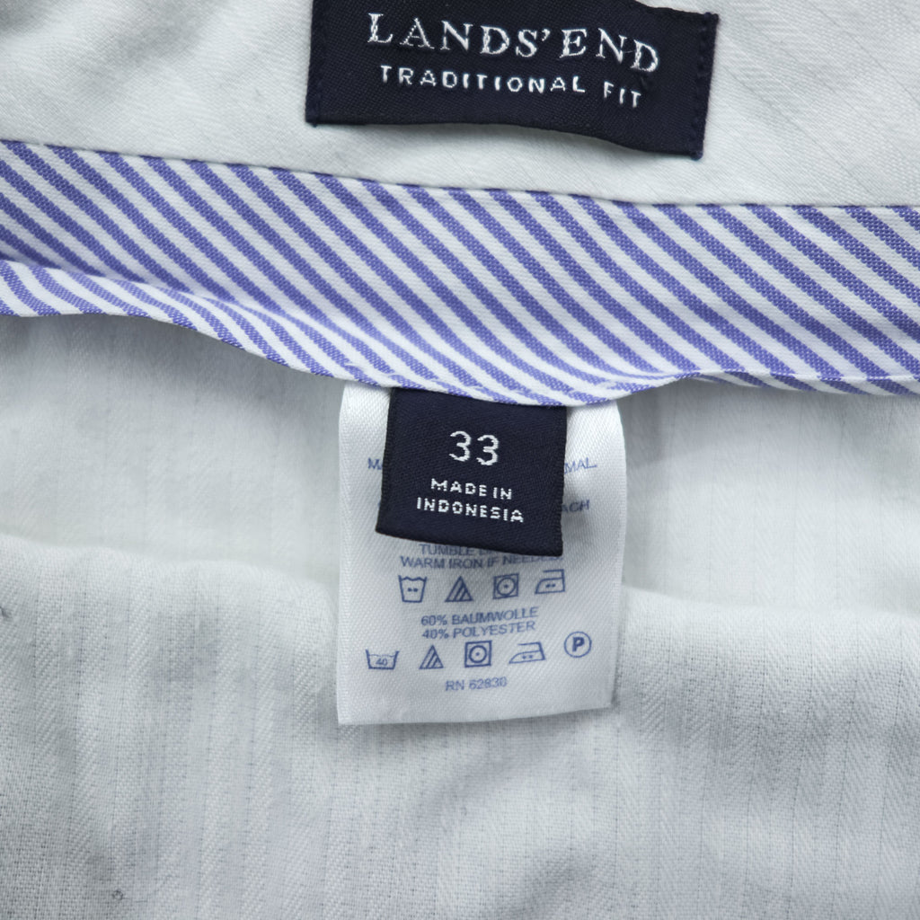 LANDS' END 2タック ワイド チノパンツ スラックス L ベージュ プリーツ ダブルカフス TRADITIONAL FIT