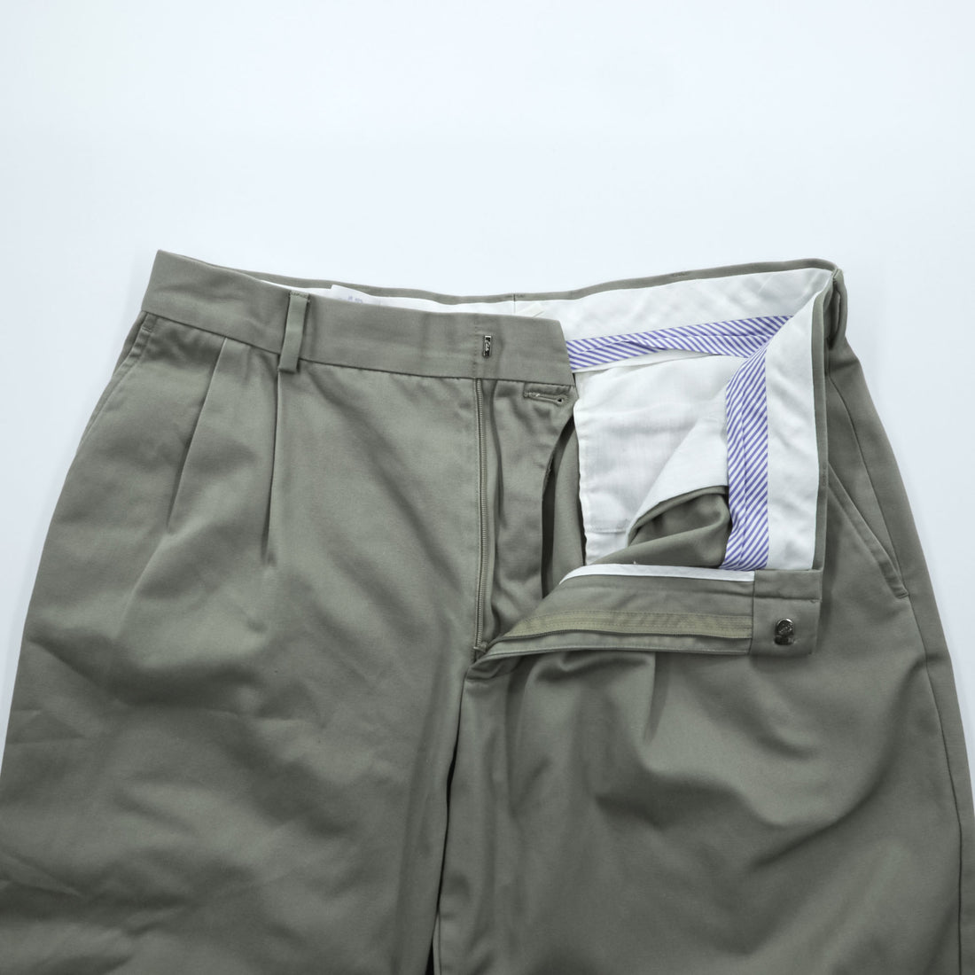 LANDS' END 2タック ワイド チノパンツ スラックス L ベージュ プリーツ ダブルカフス TRADITIONAL FIT