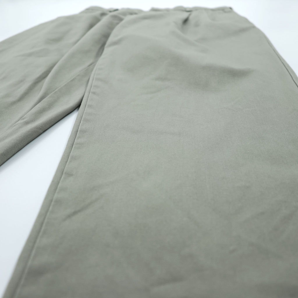 LANDS' END 2タック ワイド チノパンツ スラックス L ベージュ プリーツ ダブルカフス TRADITIONAL FIT