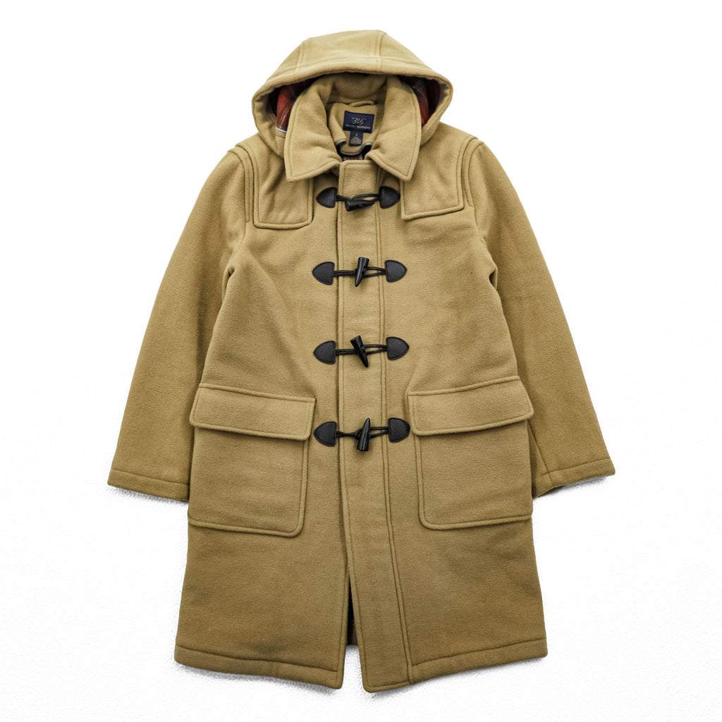 Brooks Brothers 346 ジップアップ ダッフルコート 170 L メルトンウール キャメル ブラウン フード着脱 タータンチェック裏地
