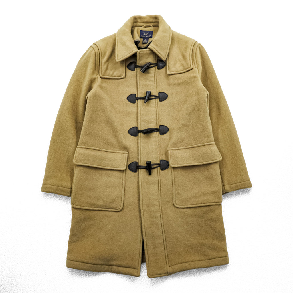 Brooks Brothers 346 ジップアップ ダッフルコート 170 L メルトンウール キャメル ブラウン フード着脱 タータンチェック裏地