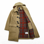Brooks Brothers 346 ジップアップ ダッフルコート 170 L メルトンウール キャメル ブラウン フード着脱 タータンチェック裏地