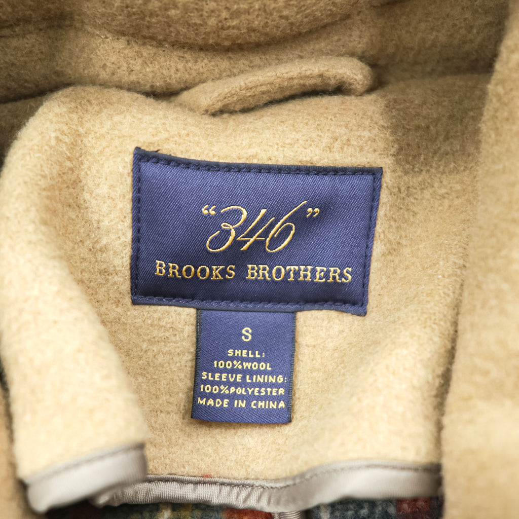 Brooks Brothers 346 ジップアップ ダッフルコート 170 L メルトンウール キャメル ブラウン フード着脱 タータンチェック裏地