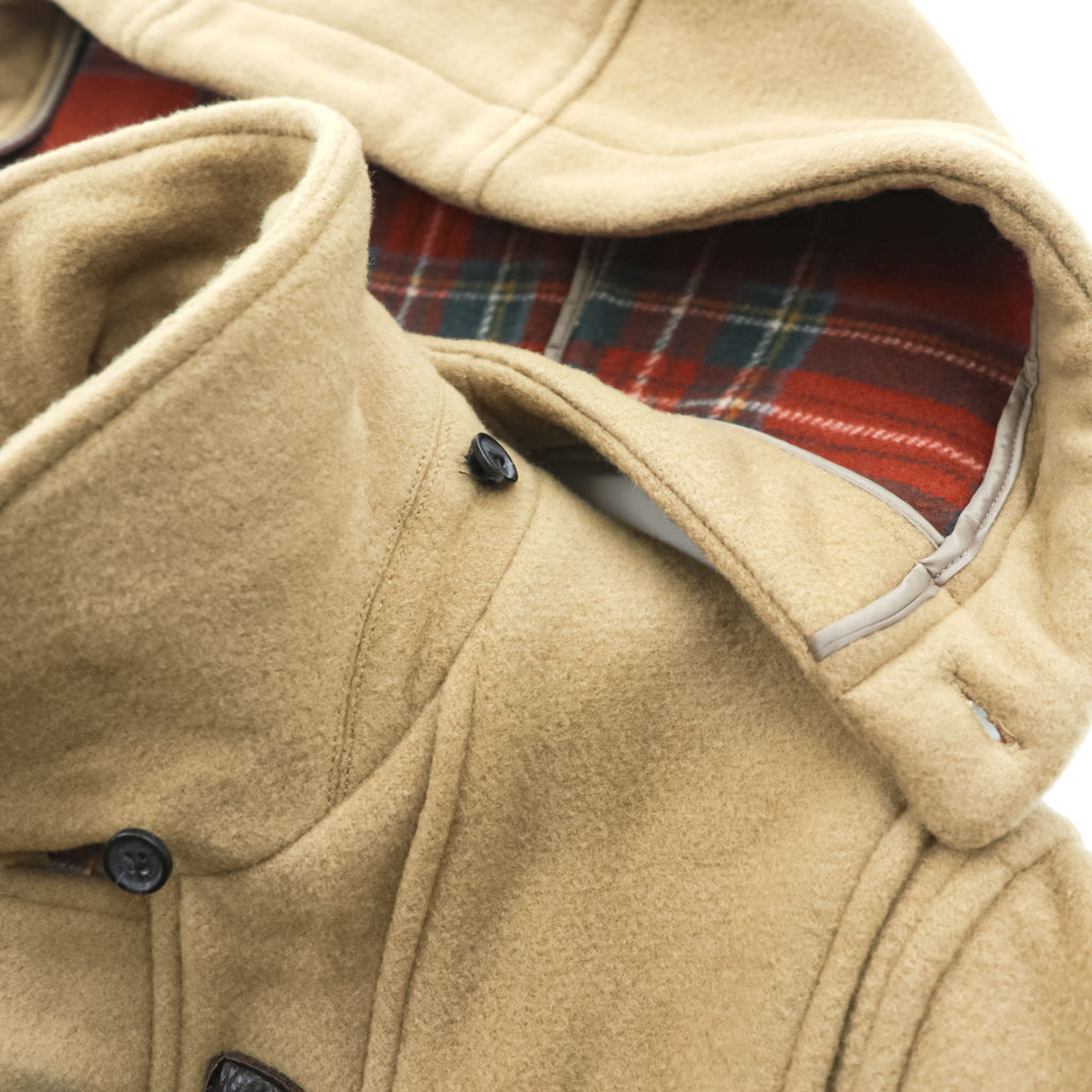 Brooks Brothers 346 ジップアップ ダッフルコート 170 L メルトンウール キャメル ブラウン フード着脱 タータンチェック裏地