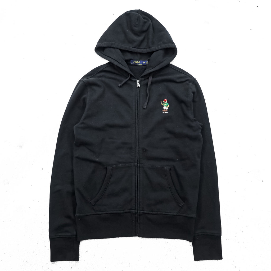 Polo Ralph Lauren ジップパーカー S ブラック 裏起毛 コットン ポロベア 刺繍 フロントポケット