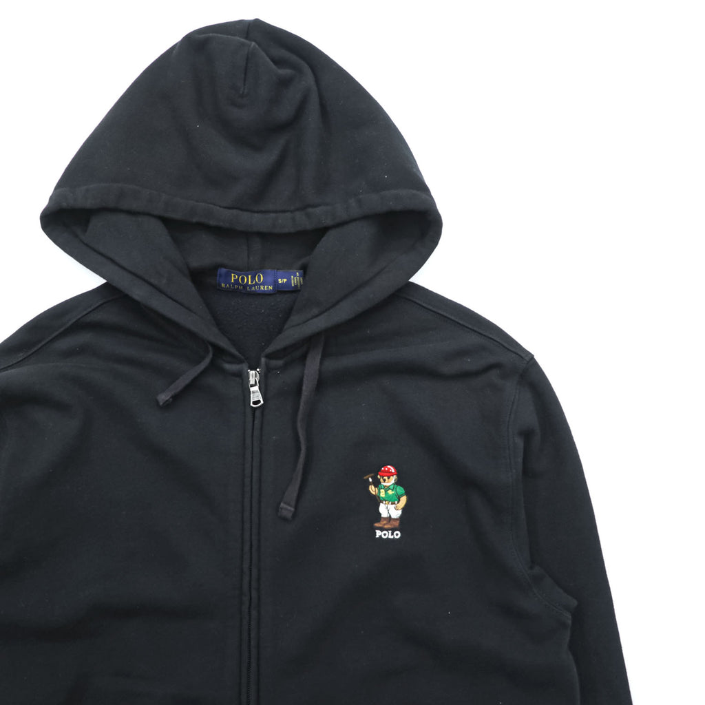 Polo Ralph Lauren ジップパーカー S ブラック 裏起毛 コットン ポロベア 刺繍 フロントポケット