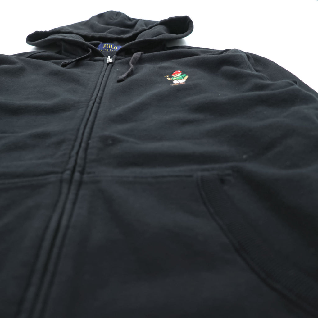 Polo Ralph Lauren ジップパーカー S ブラック 裏起毛 コットン ポロベア 刺繍 フロントポケット