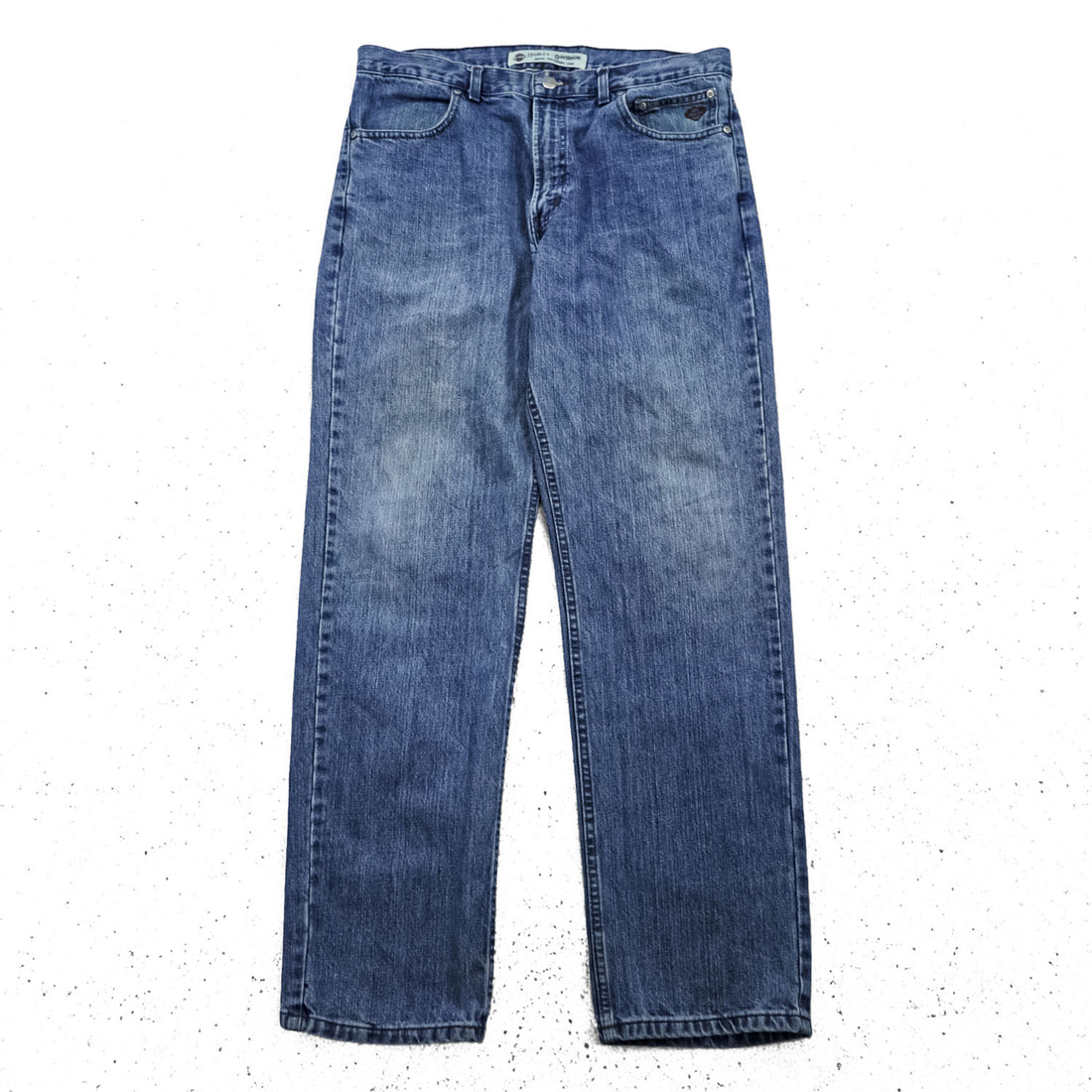 HARLEY DAVIDSON 00年代 ヴィンテージ デニムパンツ ジーンズ L インディゴ レザーパッチ ジッパーフライ