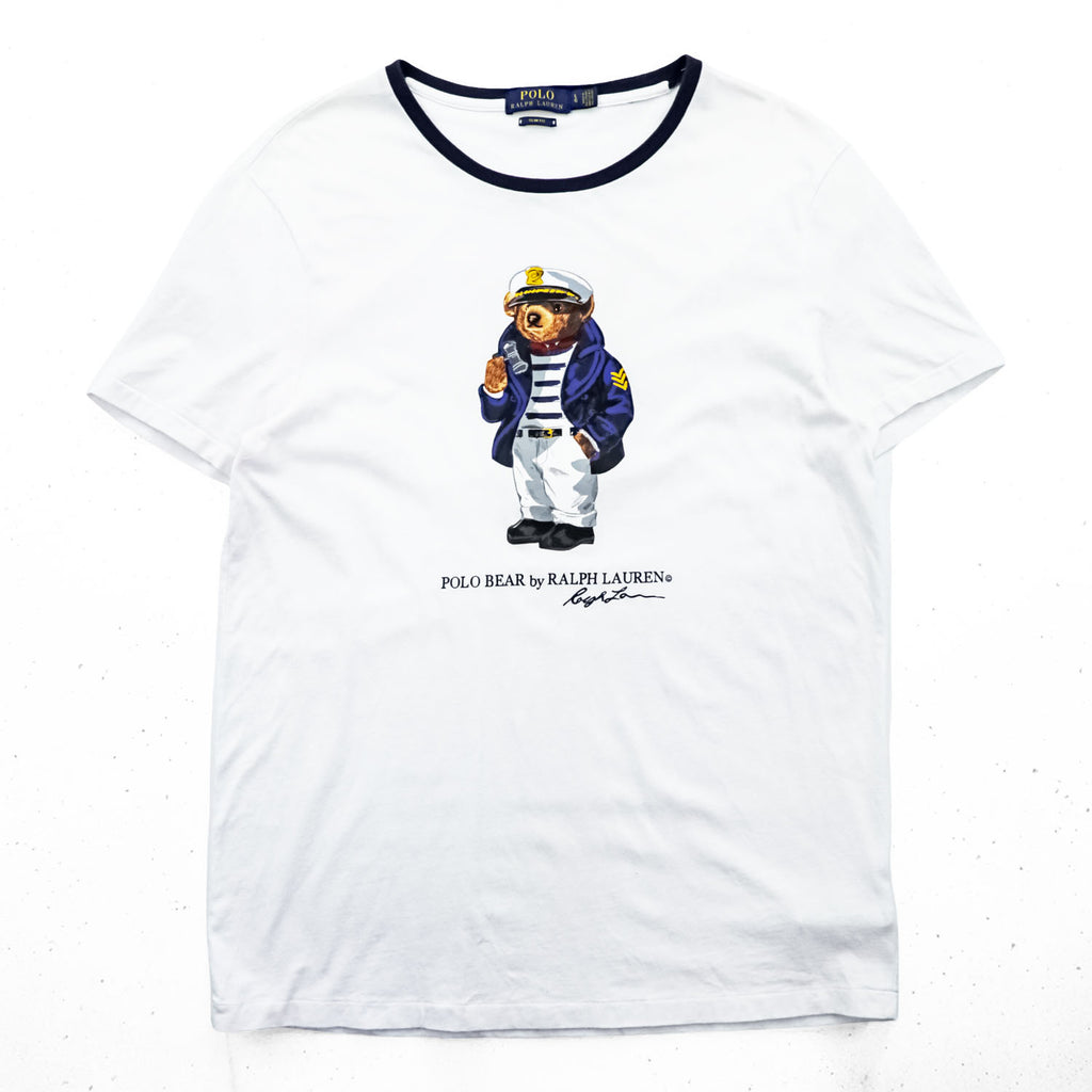 Polo Ralph Lauren Polo Bear Sailor Captain Ringer T-Shirt White Navy Slim Fit