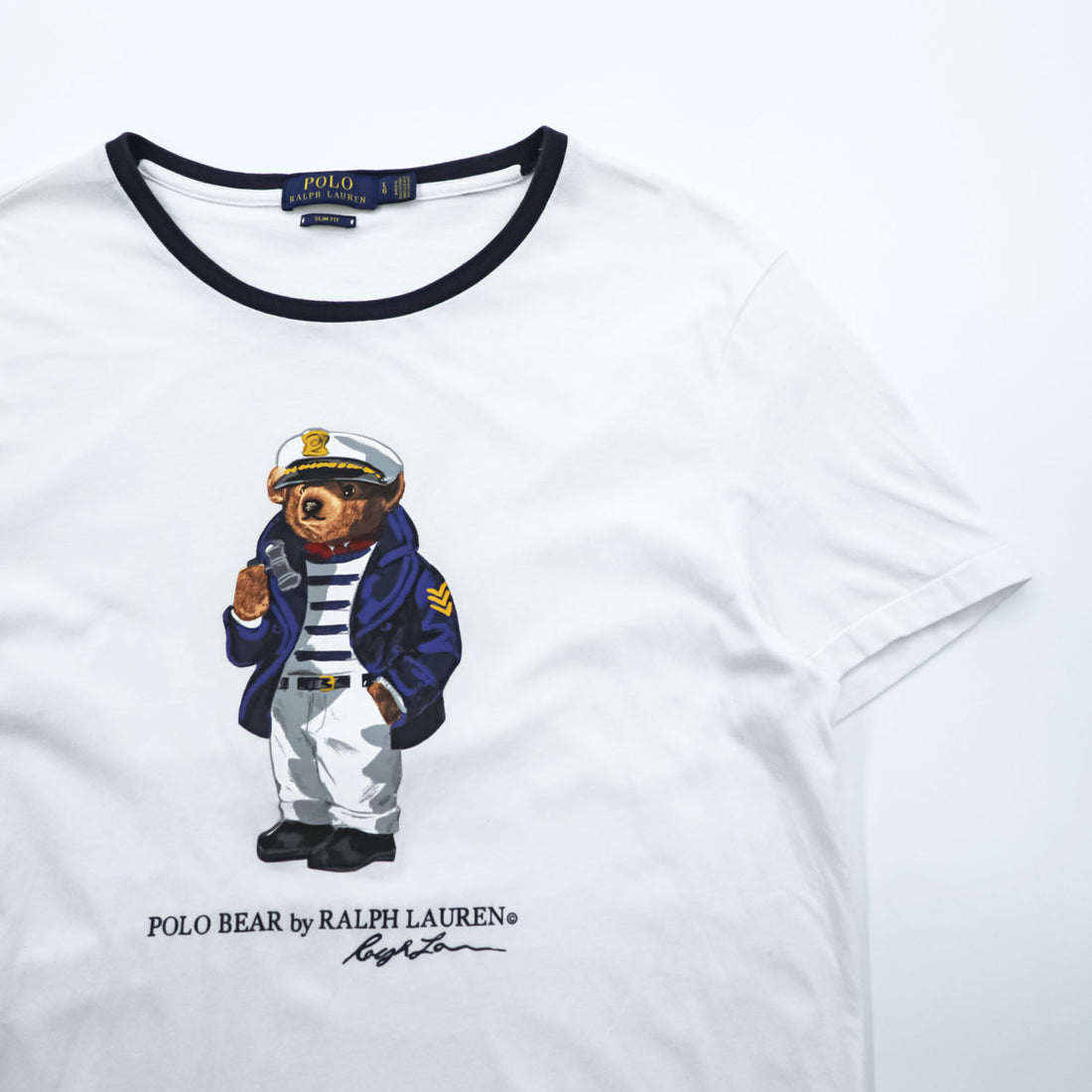 Polo Ralph Lauren Polo Bear Sailor Captain Ringer T-Shirt White Navy Slim Fit