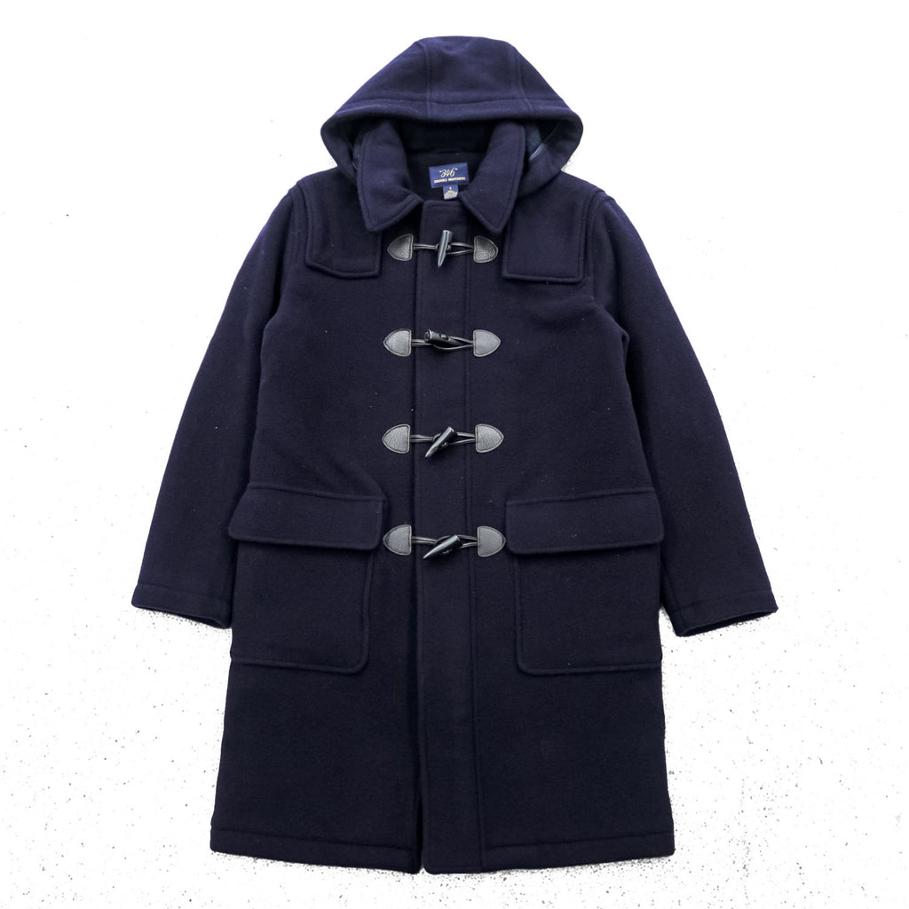 Brooks Brothers Zip-up Duffle Coat, Size L, Melton Wool Navy, Detachable Hoodie, 346
