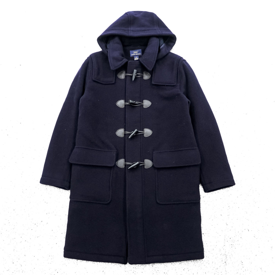Brooks Brothers 346 ジップアップ ダッフルコート 170 L ネイビー メルトンウール フード着脱 タータンチェック裏地