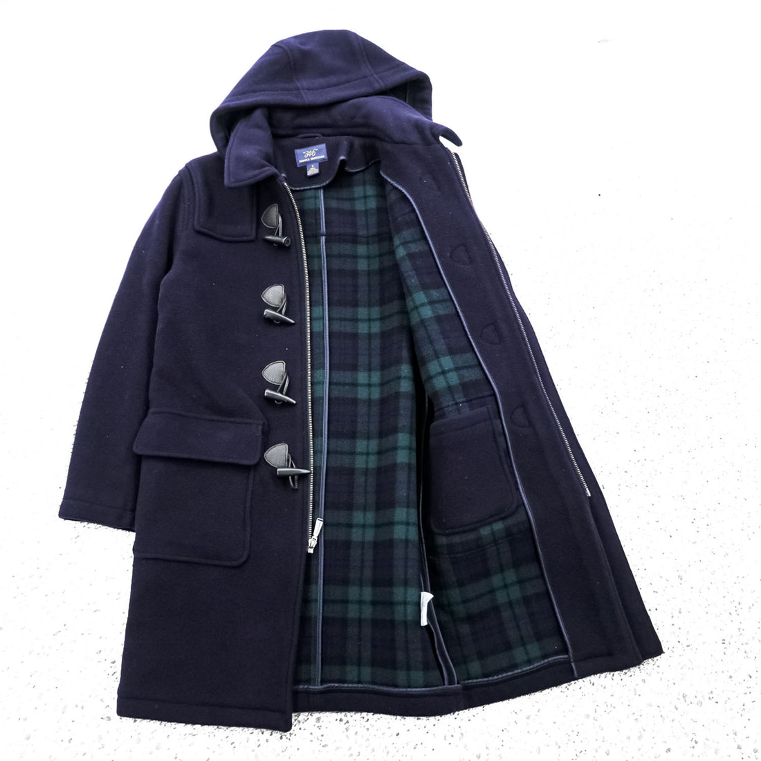 Brooks Brothers Zip-up Duffle Coat, Size L, Melton Wool Navy, Detachable Hoodie, 346