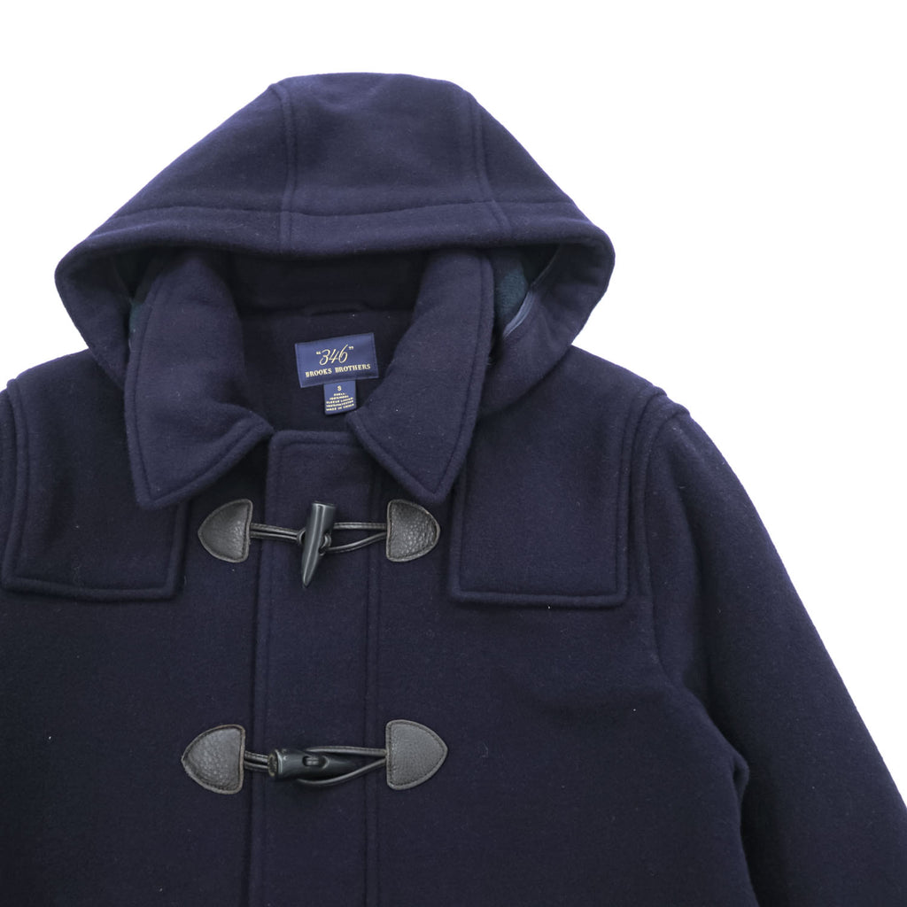 Brooks Brothers Zip-up Duffle Coat, Size L, Melton Wool Navy, Detachable Hoodie, 346