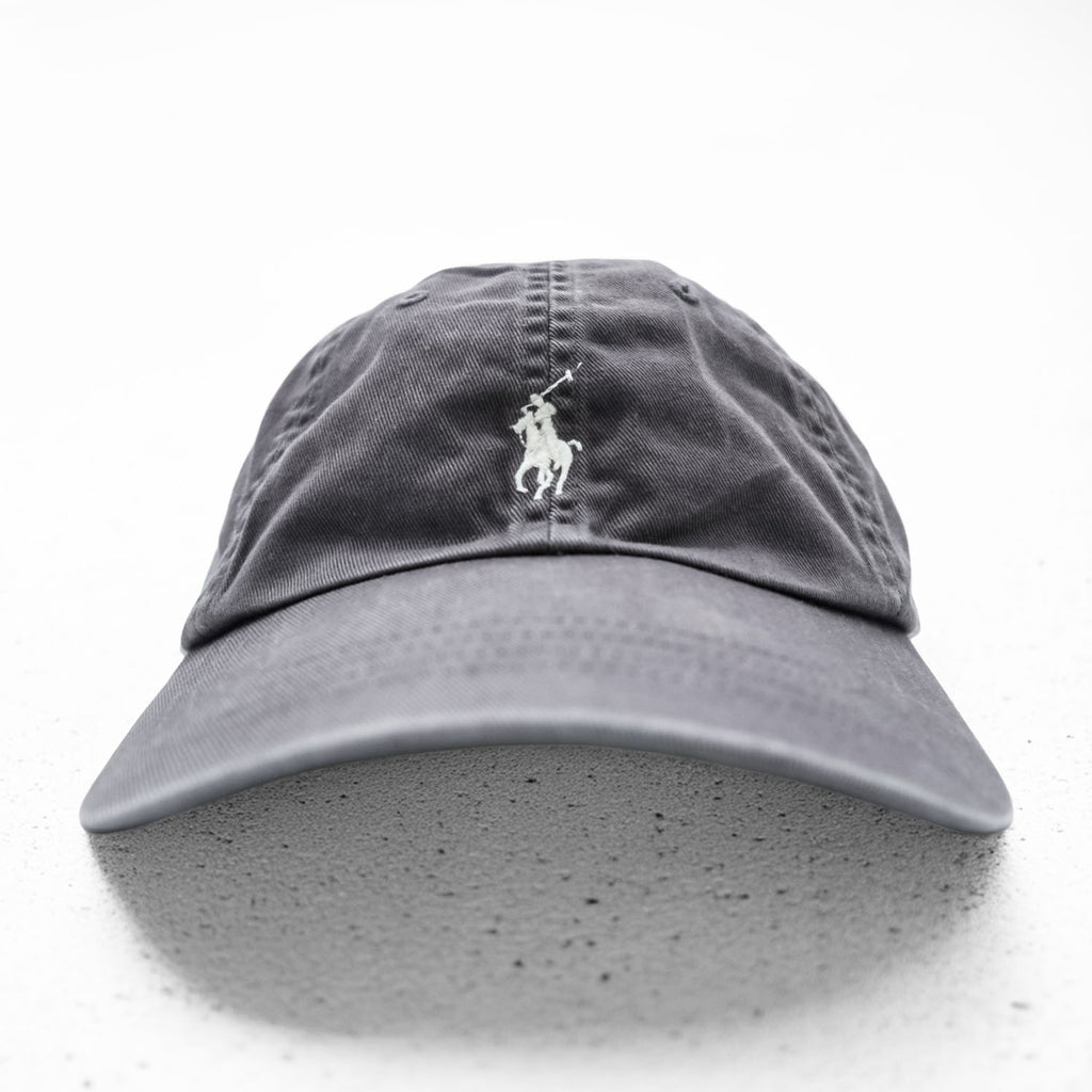 Polo Ralph Lauren cap, gray, small pony logo embroidery, vintage finish.