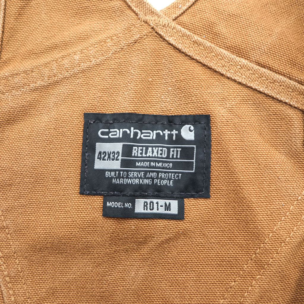 Carhartt ビッグサイズ R01-M ダック ビブ オーバーオール キャメル ブラウン ダブルニー コットン キャンバス Relaxed Fit メキシコ製 W42 L32 3XL