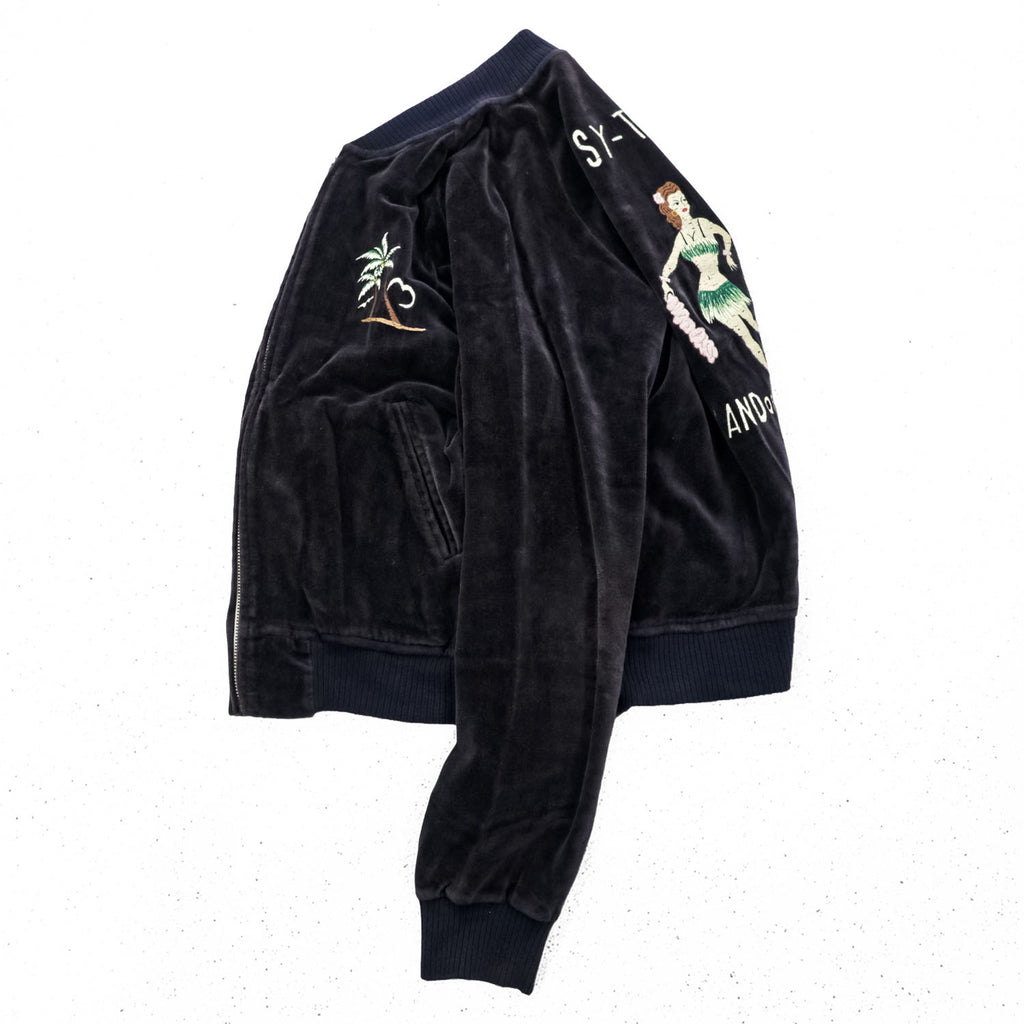 BY GLADHAND HOTSY TOTSY Pile Souvenir Jacket Black Embroidered Hula Girl Japan XL