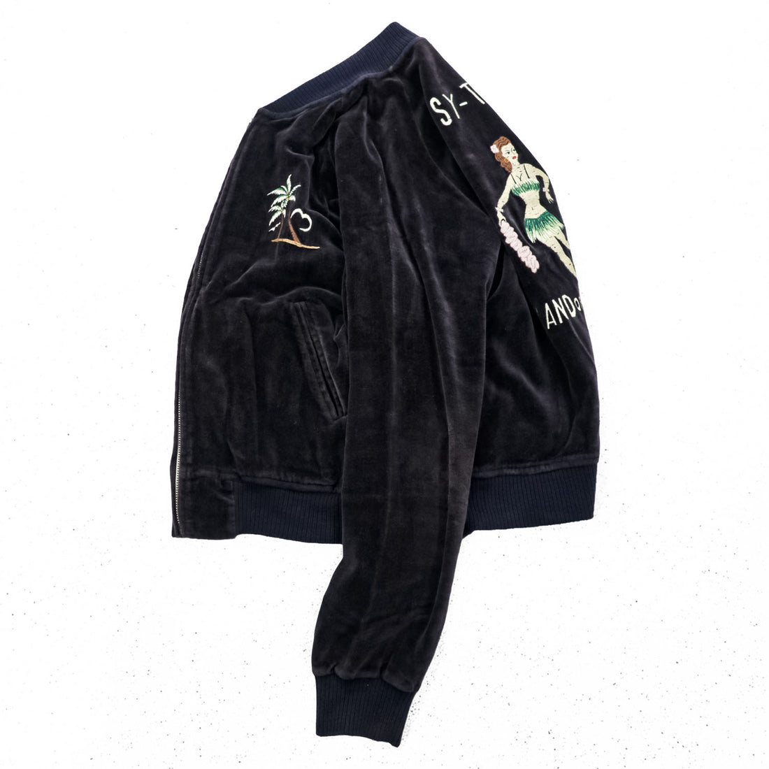BY GLADHAND HOTSY TOTSY Pile Souvenir Jacket Black Embroidered Hula Girl Japan XL